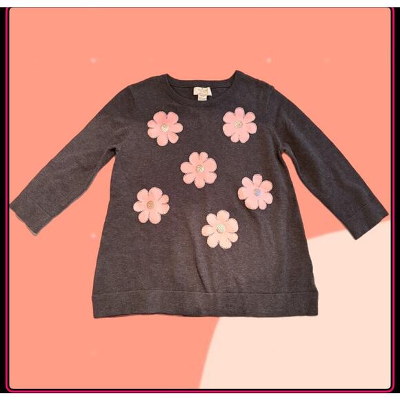 Kate Spade Girls Sz 14y sweater Cotton embroidered flowers sequins pink grey NWT - Picture 3 of 11